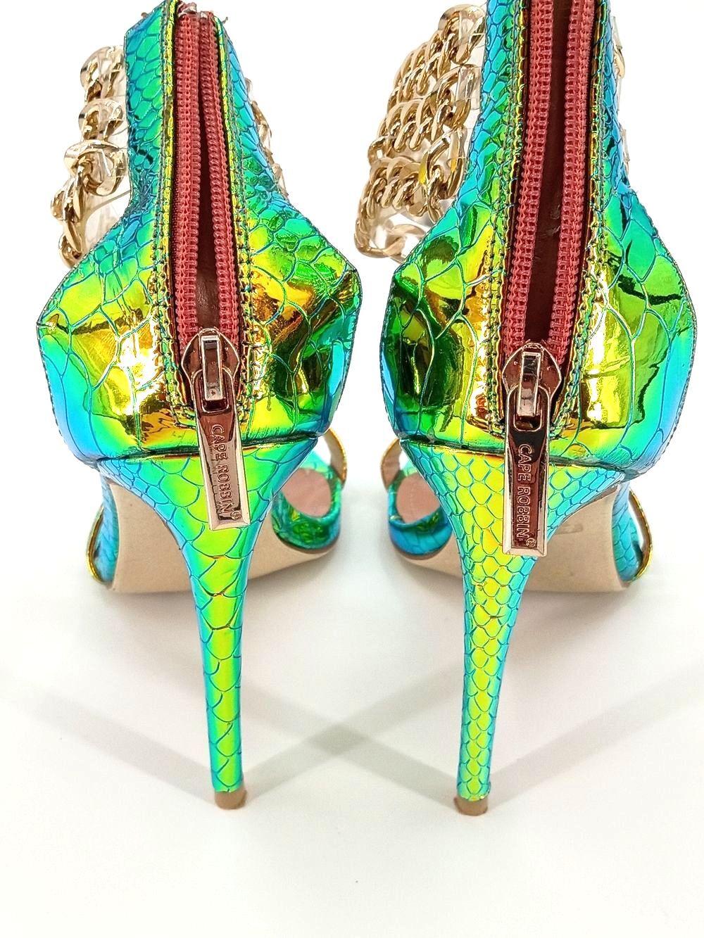 Cape Robbin Mermaidcore Iridescent Snake Print Chain Stiletto Heels Y2K Bratz 8 - Picture 9 of 11